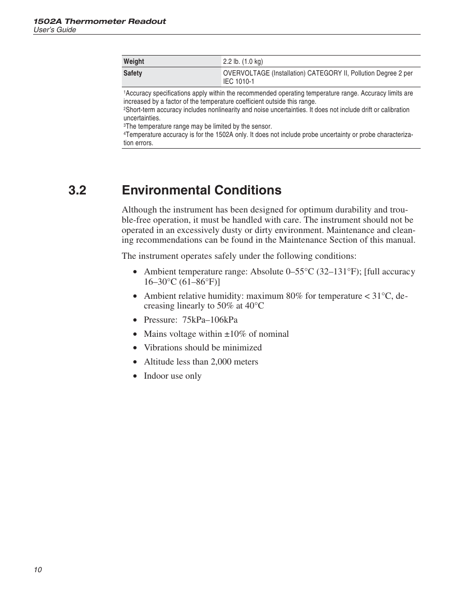 2 environmental conditions 10, Environmental conditions, 2 environmental conditions | Fluke HART SCIENTIFIC 1502A User Manual | Page 14 / 43