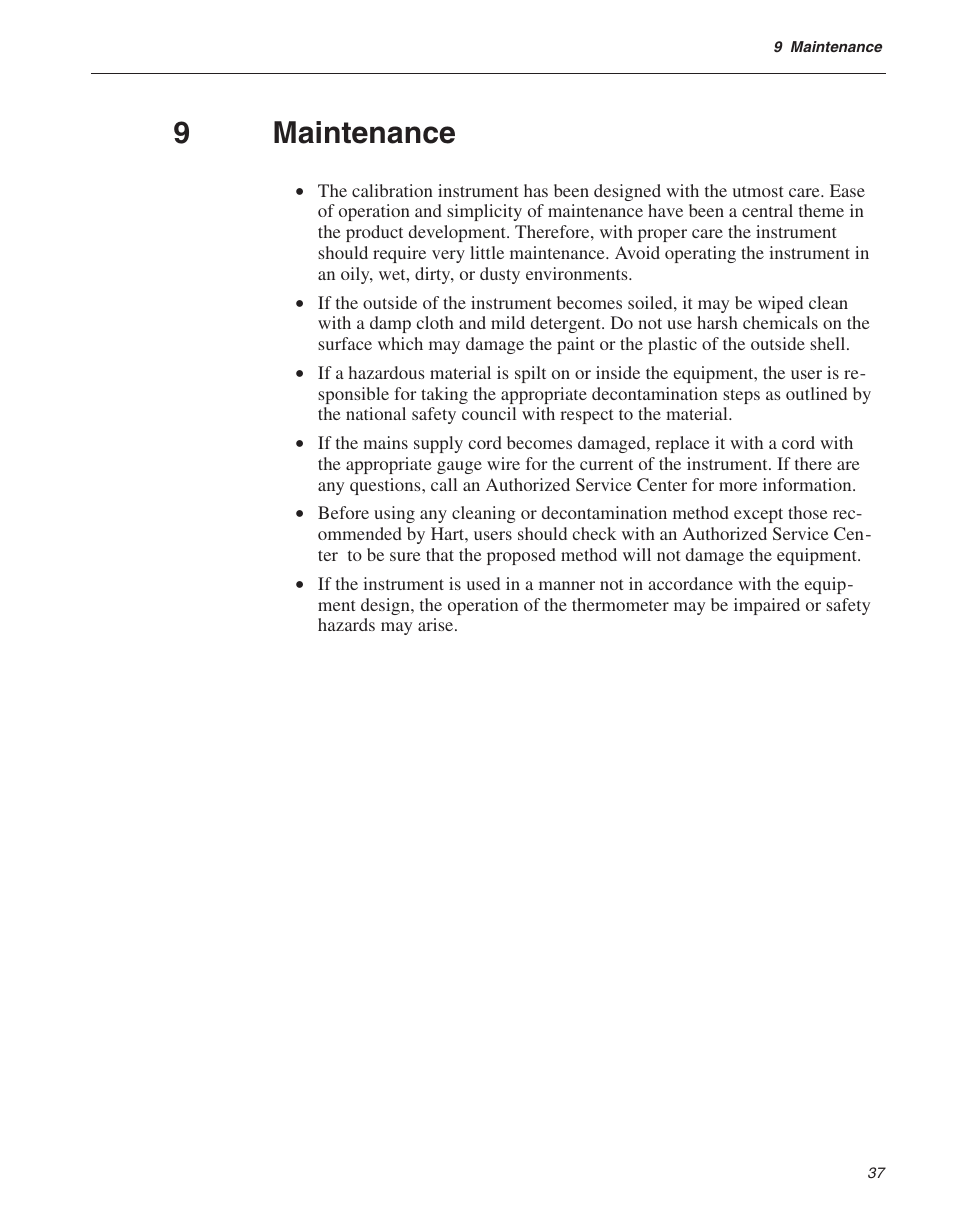 9 maintenance 37, Maintenance, 9maintenance | Fluke HART SCIENTIFIC 1502A User Manual | Page 40 / 43