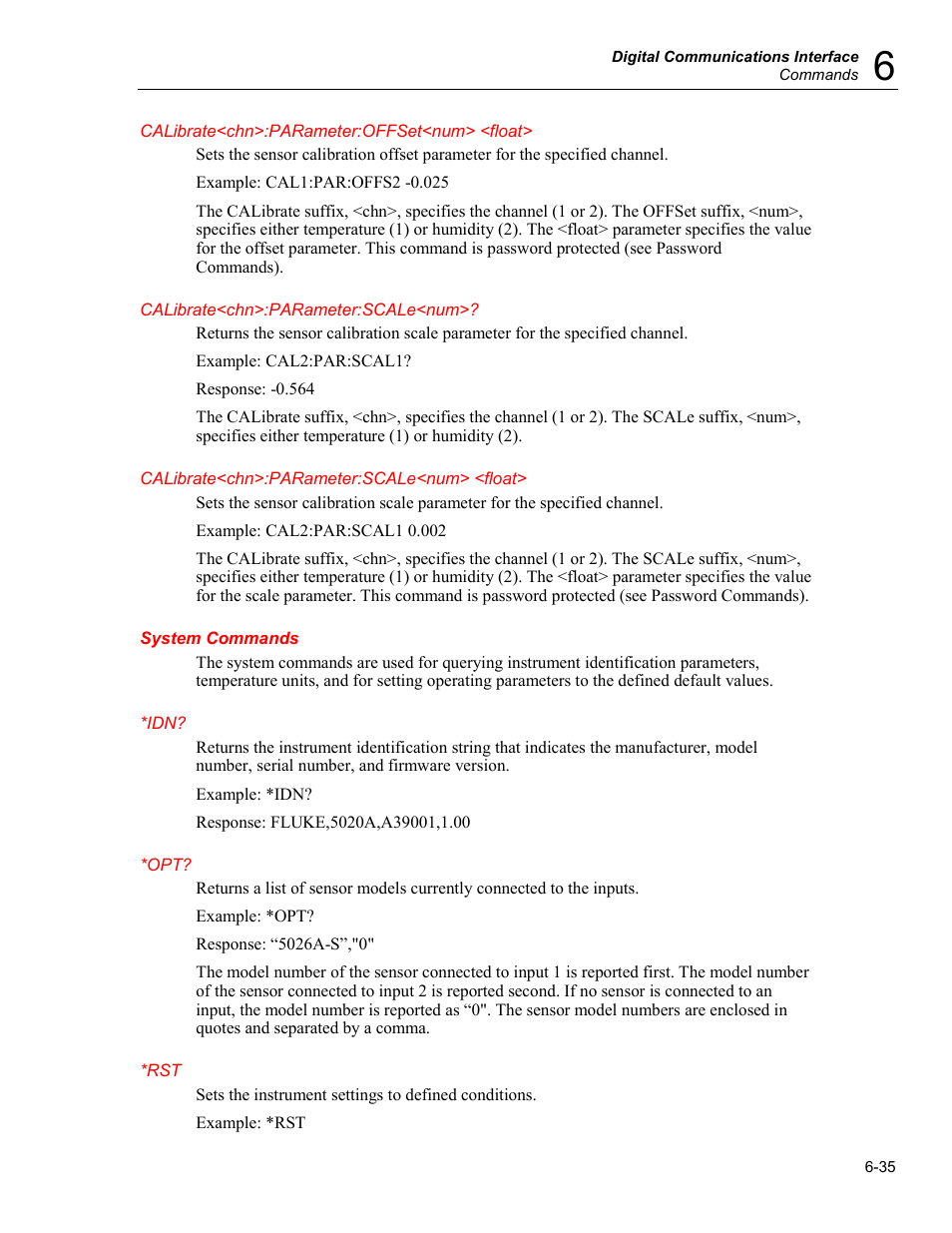 System commands | Fluke 5020A User Manual | Page 105 / 142