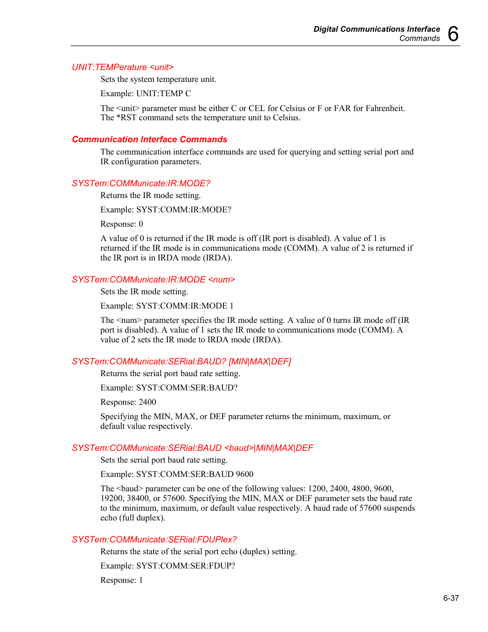 Communication interface commands | Fluke 5020A User Manual | Page 107 / 142