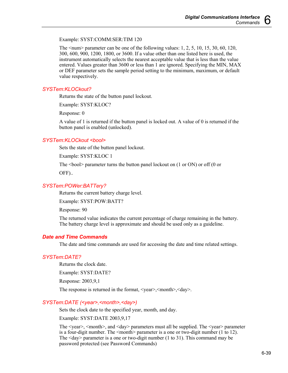Date and time commands | Fluke 5020A User Manual | Page 109 / 142