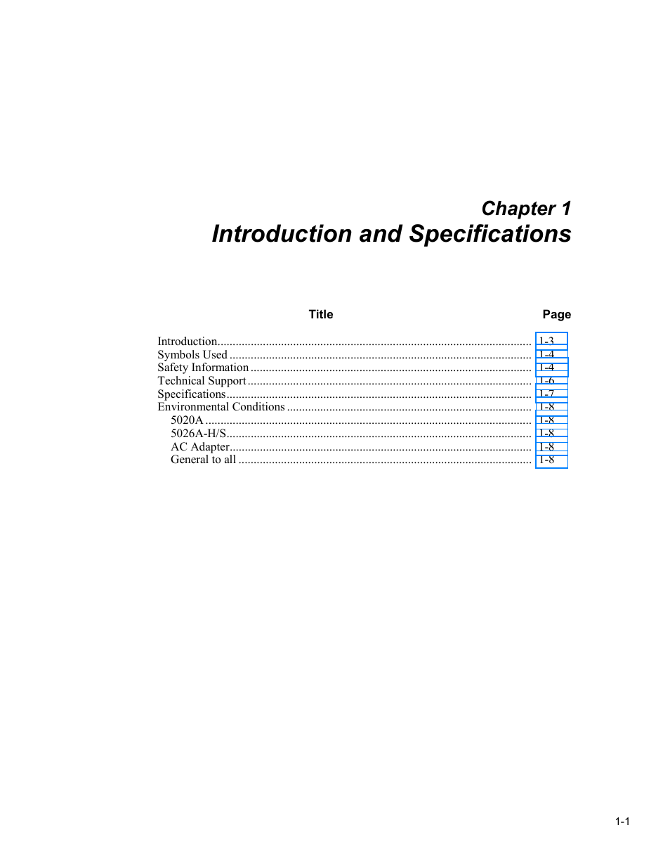 Introduction and specifications, Chapter 1 | Fluke 5020A User Manual | Page 11 / 142