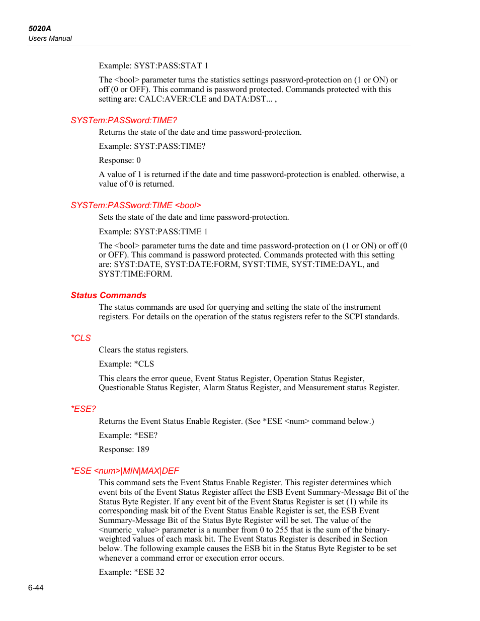 Status commands | Fluke 5020A User Manual | Page 114 / 142