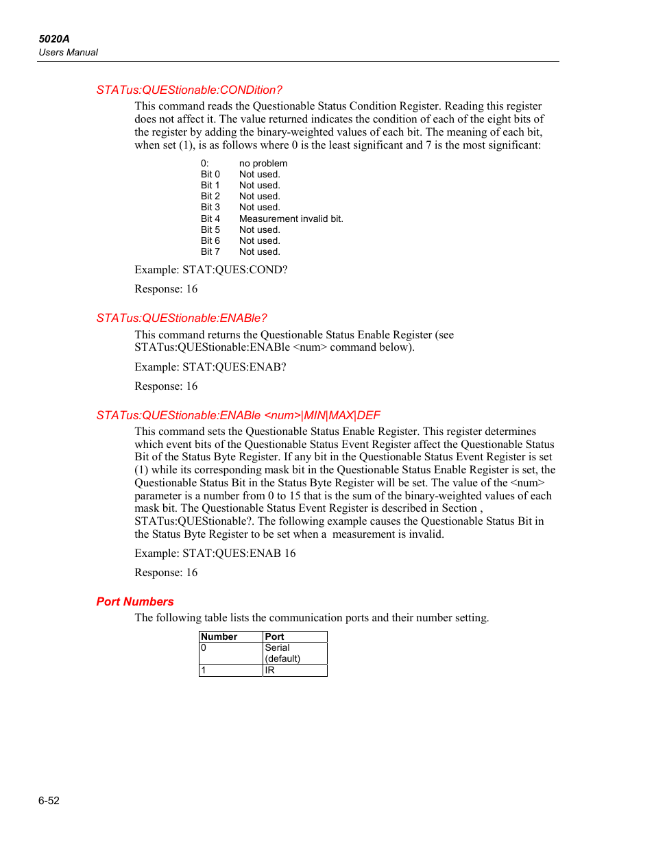 Port numbers | Fluke 5020A User Manual | Page 122 / 142
