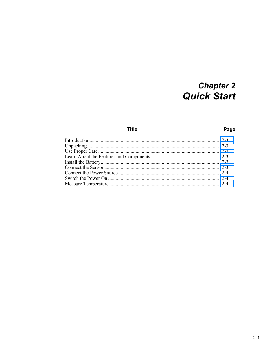 Quick start, Chapter 2 | Fluke 5020A User Manual | Page 19 / 142