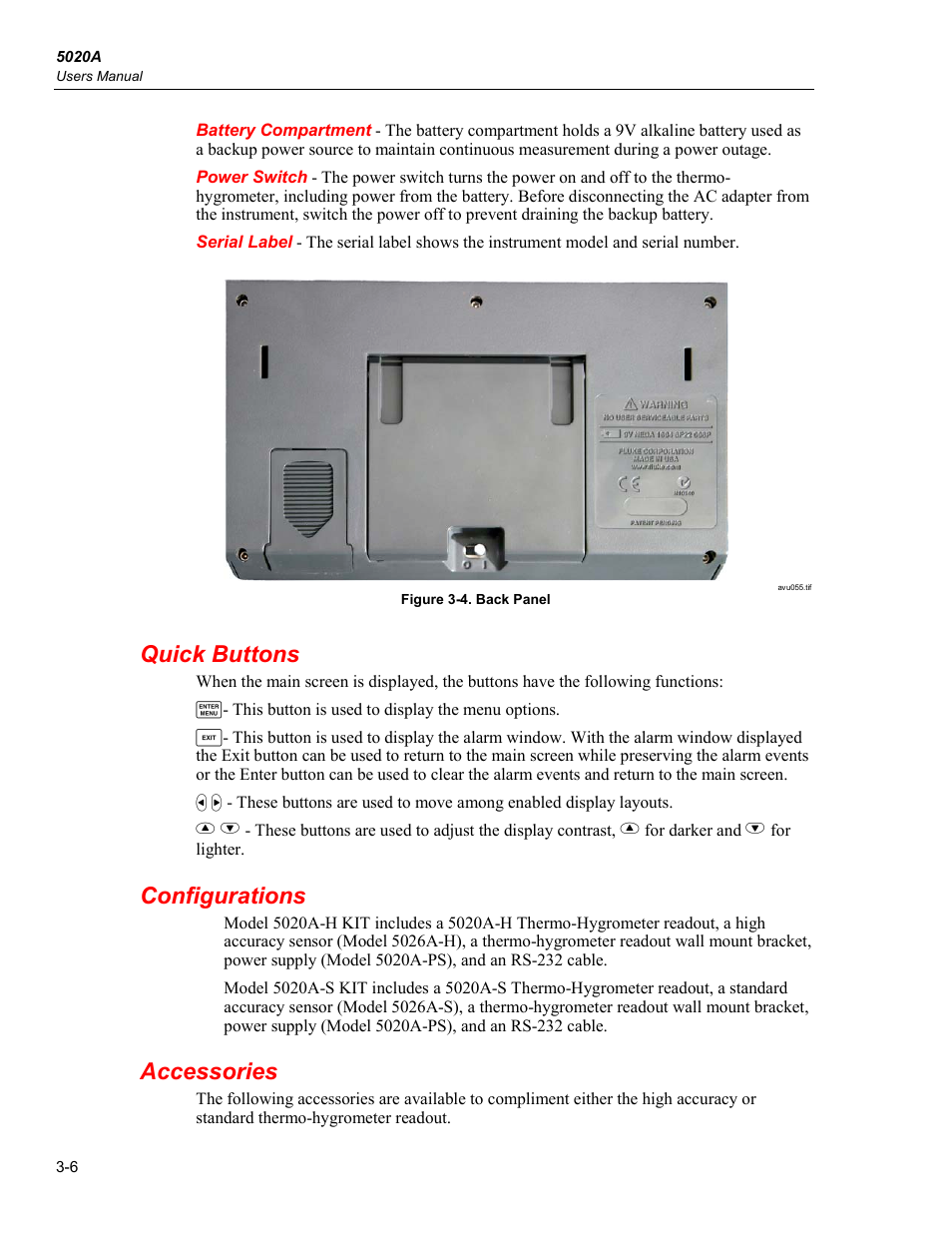 Quick buttons, Configurations, Accessories | Fluke 5020A User Manual | Page 28 / 142