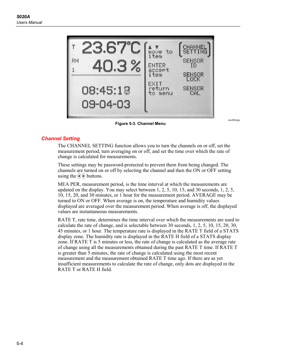 Channel setting | Fluke 5020A User Manual | Page 40 / 142