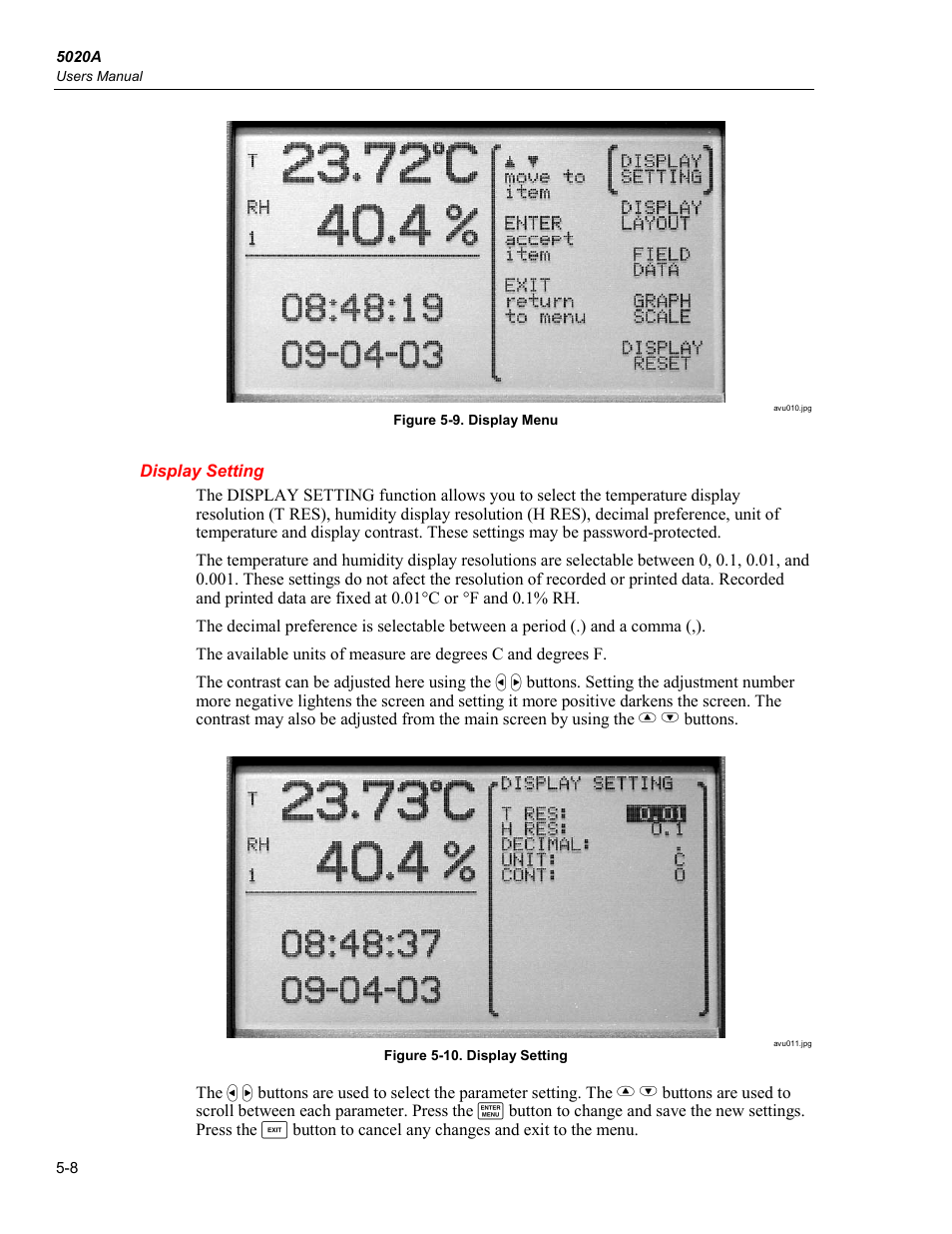 Display setting | Fluke 5020A User Manual | Page 44 / 142