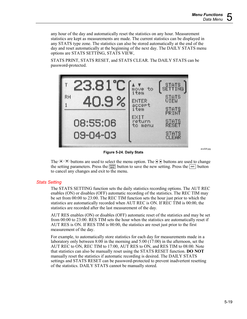 Stats setting | Fluke 5020A User Manual | Page 55 / 142