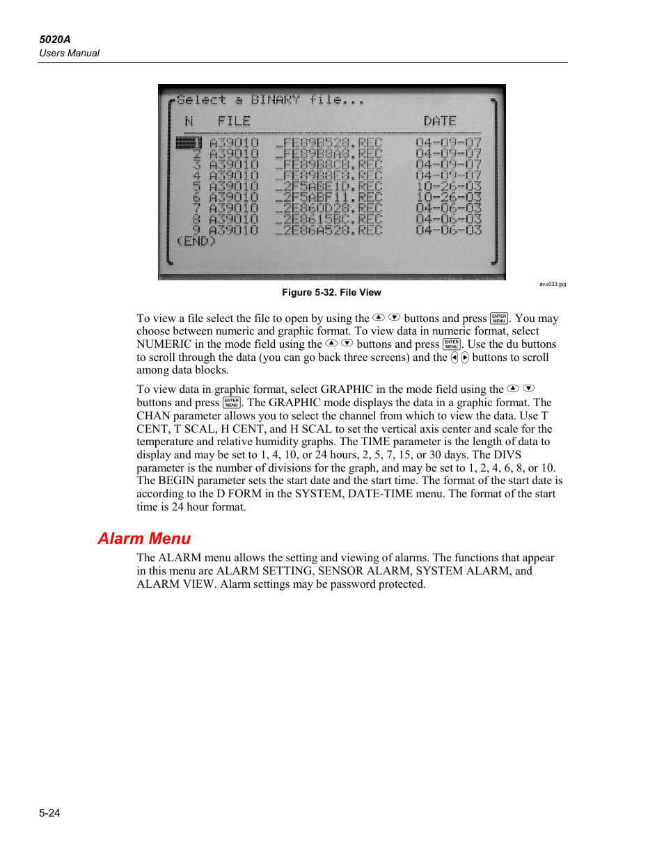 Alarm menu | Fluke 5020A User Manual | Page 60 / 142