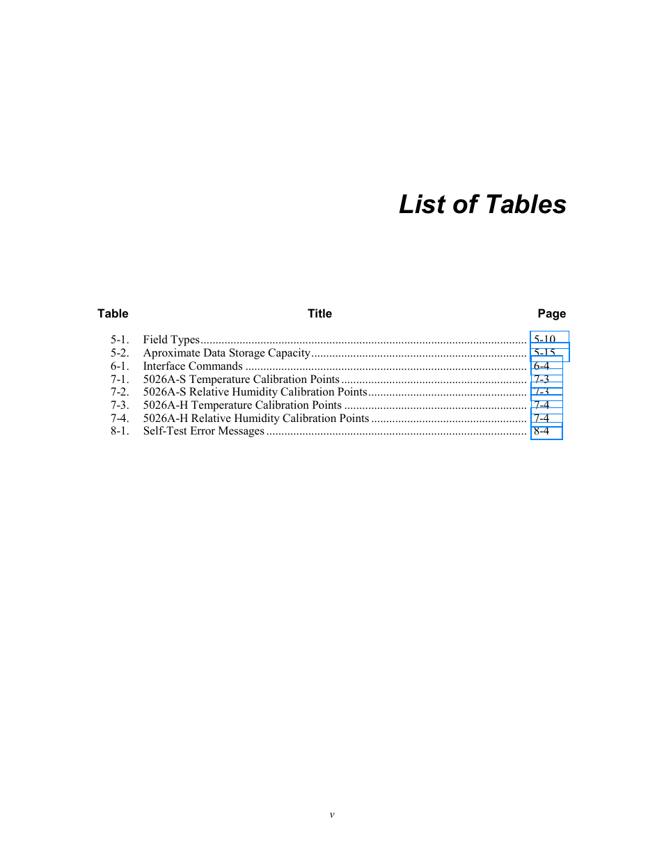 List of tables | Fluke 5020A User Manual | Page 7 / 142