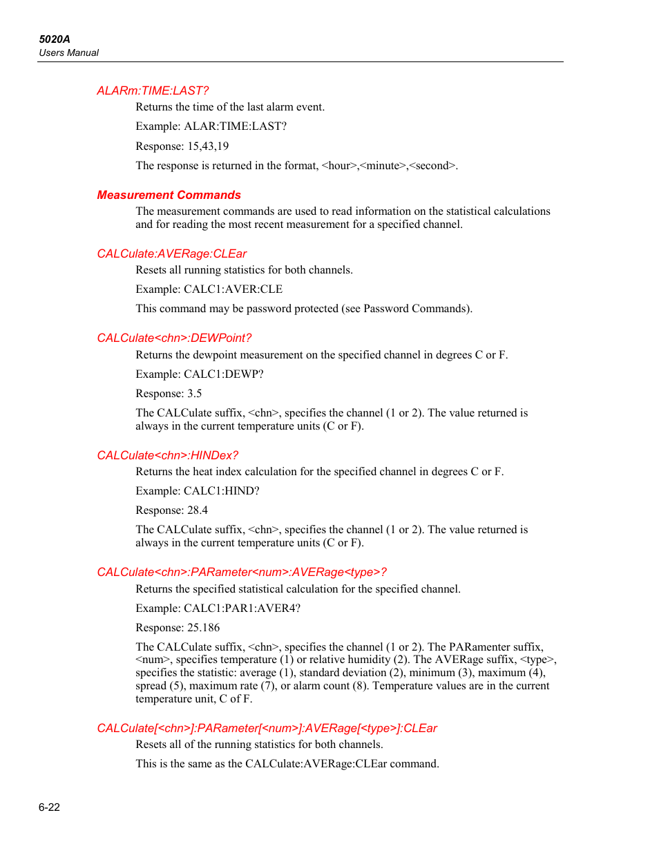 Measurement commands | Fluke 5020A User Manual | Page 92 / 142