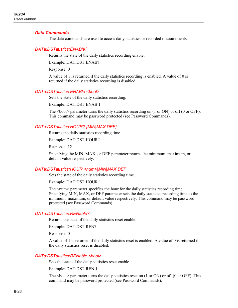 Data commands | Fluke 5020A User Manual | Page 96 / 142