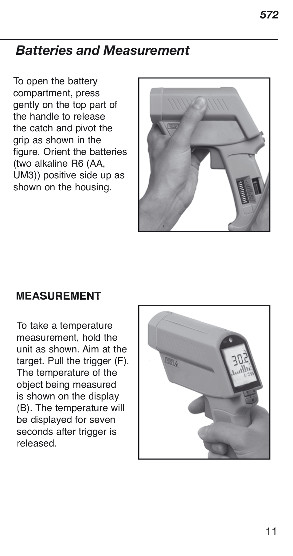 Batteries and measurement | Fluke 572 User Manual | Page 11 / 22