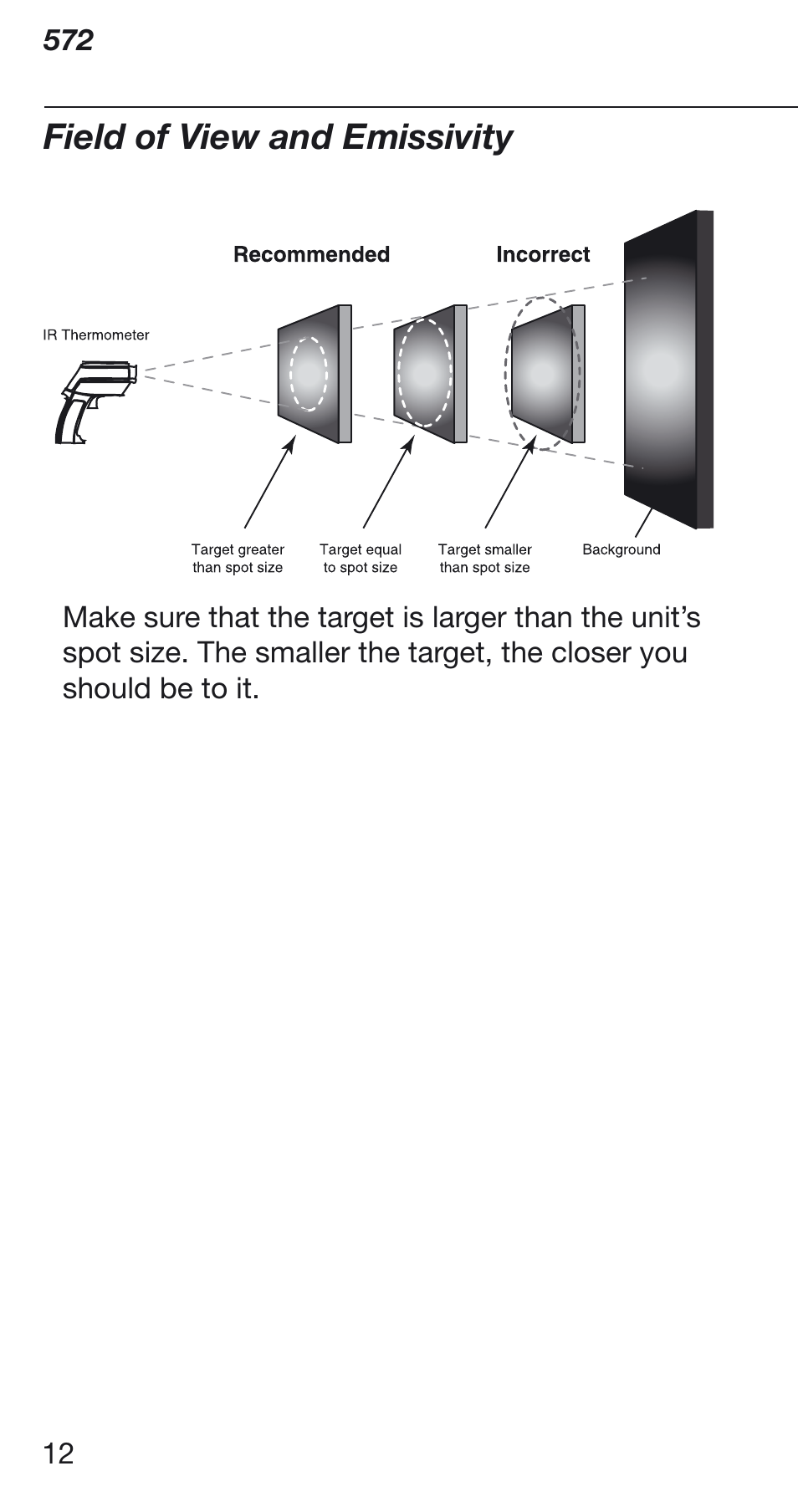 Field of view and emissivity | Fluke 572 User Manual | Page 12 / 22