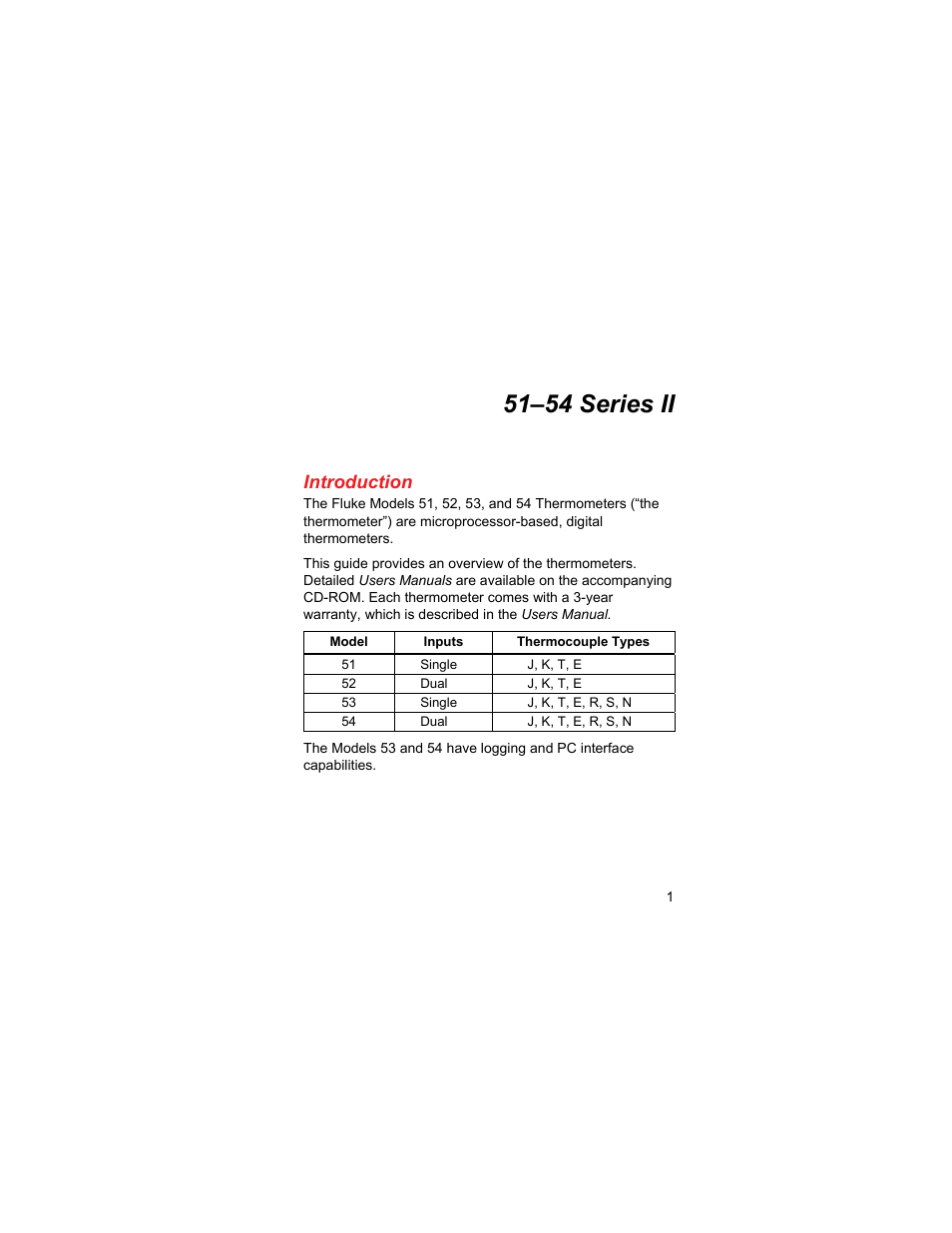 Introduction, 51–54 series ii | Fluke SERIES II 51 User Manual | Page 3 / 12
