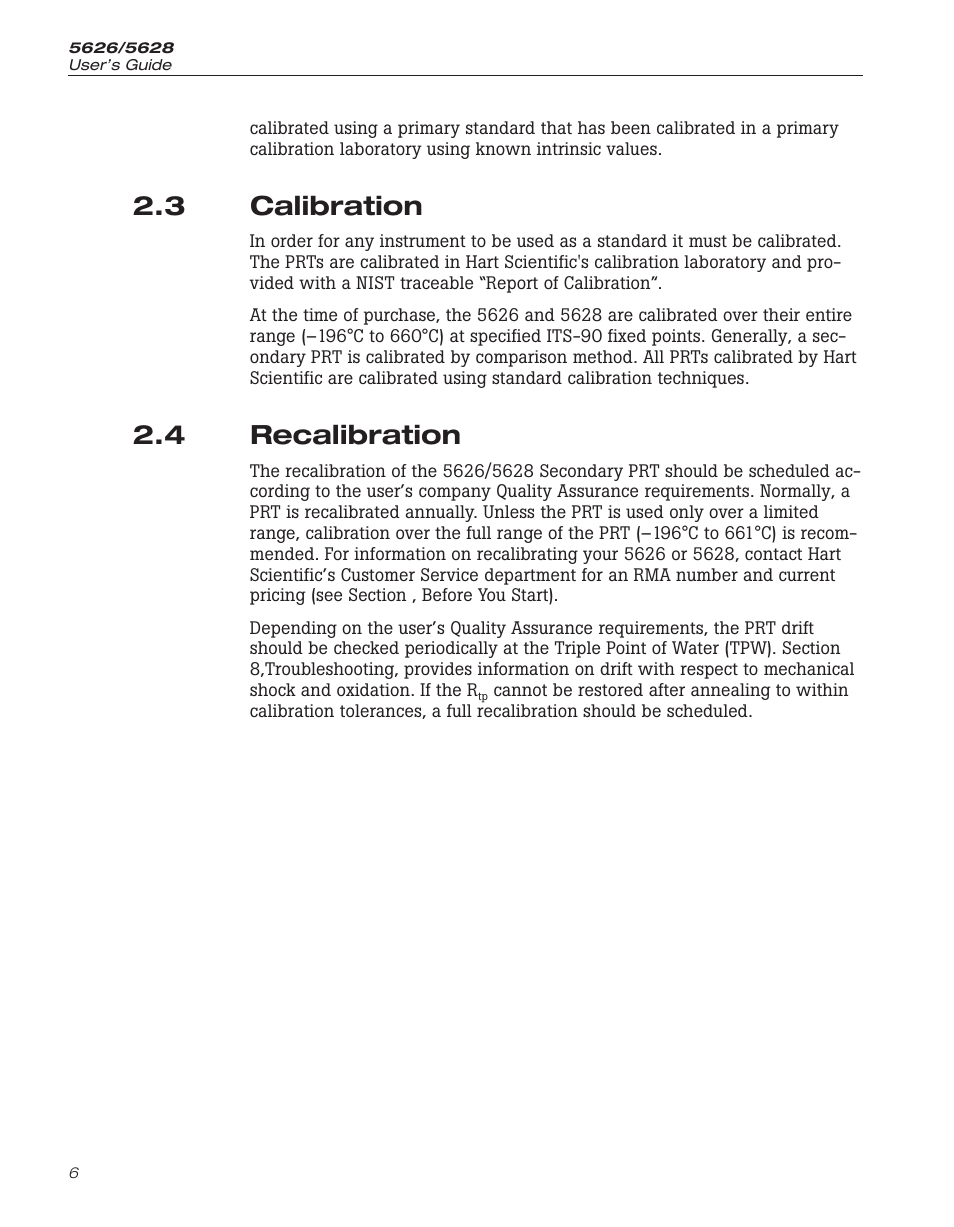 3 calibration 6, 4 recalibration 6, Calibration | Recalibration, 3 calibration, 4 recalibration | Fluke 5626/5628 User Manual | Page 12 / 22