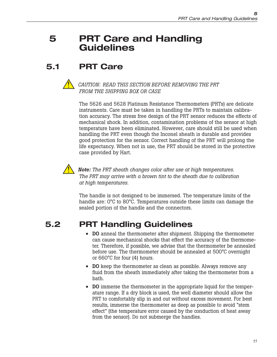 5 prt care and handling guidelines 11, 1 prt care 11, 2 prt handling guidelines 11 | 5 prt care and handling guidelines, Prt care, Prt handling guidelines, 5prt care and handling guidelines, 1 prt care, 2 prt handling guidelines | Fluke 5626/5628 User Manual | Page 16 / 22