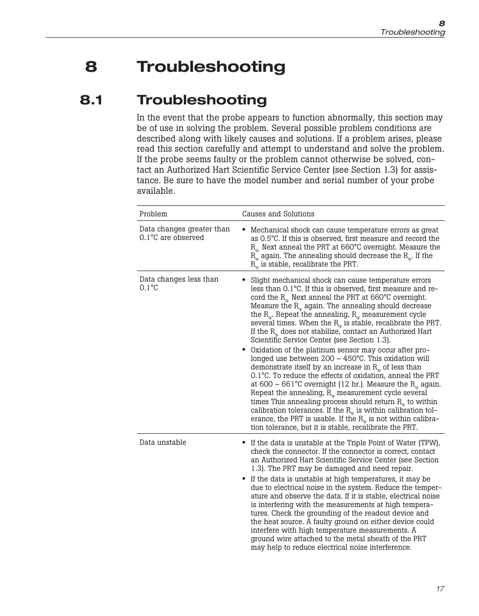 8 troubleshooting 17, 1 troubleshooting 17, 8 troubleshooting | Troubleshooting, 8troubleshooting, 1 troubleshooting | Fluke 5626/5628 User Manual | Page 21 / 22