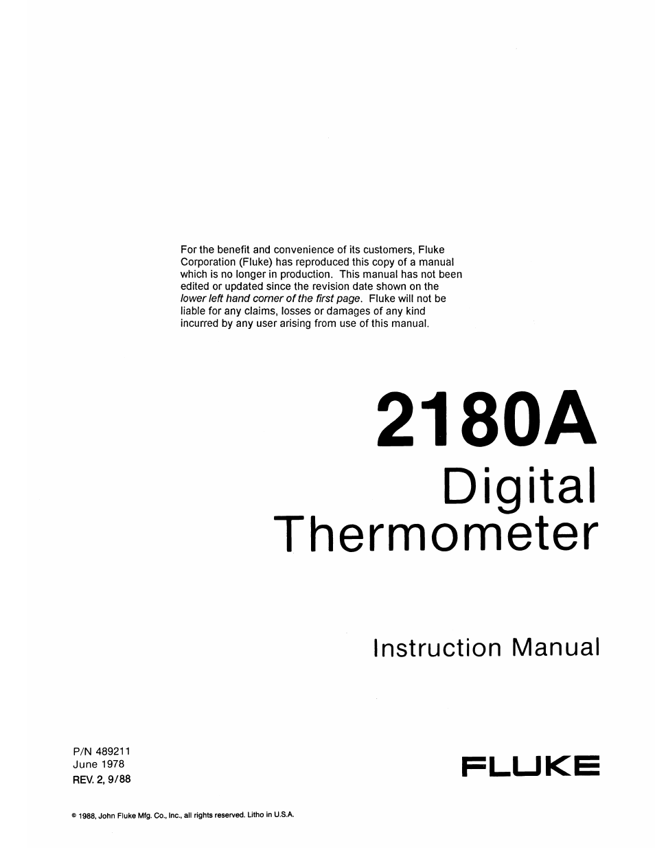 Fluke 2180A User Manual | 116 pages