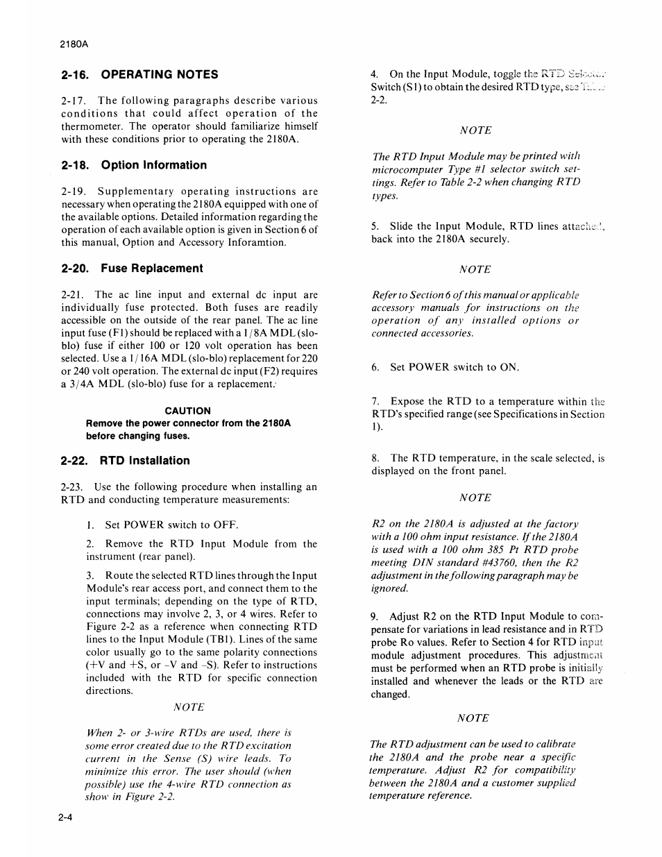 18. option information, 20. fuse replacement, 22. rtd installation | Installation -1, Option information -4, Fuse replacement -4 | Fluke 2180A User Manual | Page 20 / 116