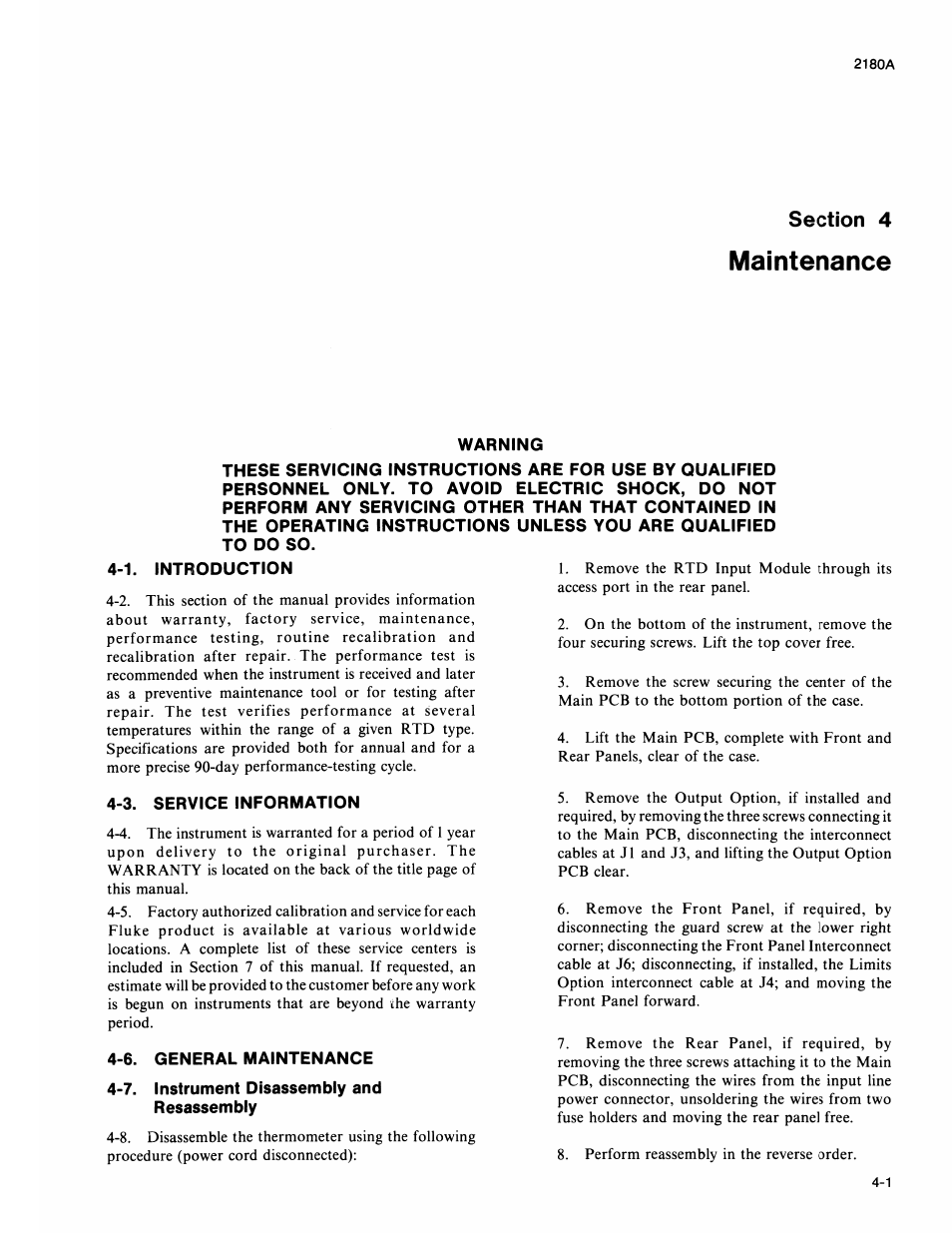 Maintenance, Maintenance -1 | Fluke 2180A User Manual | Page 31 / 116