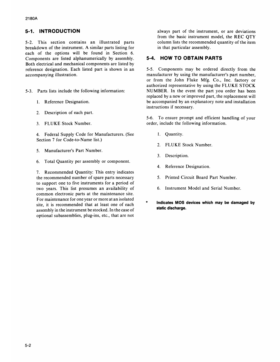 1. introduction, 4. how to obtain parts, Introduction -1 | How to obtain parts -2 | Fluke 2180A User Manual | Page 44 / 116