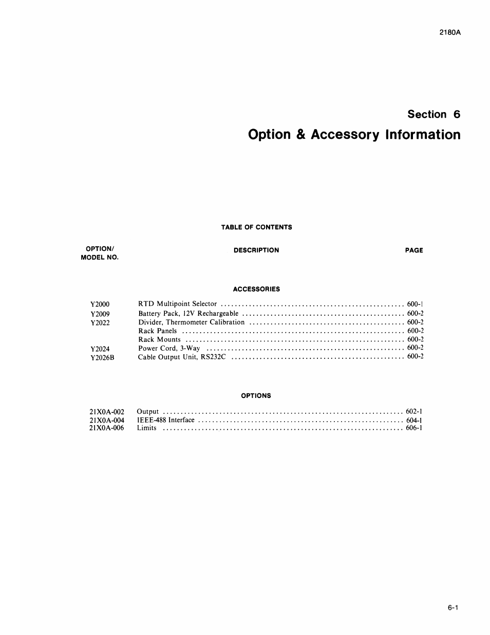 Option & accessory information, Option and accessory information -1 | Fluke 2180A User Manual | Page 49 / 116
