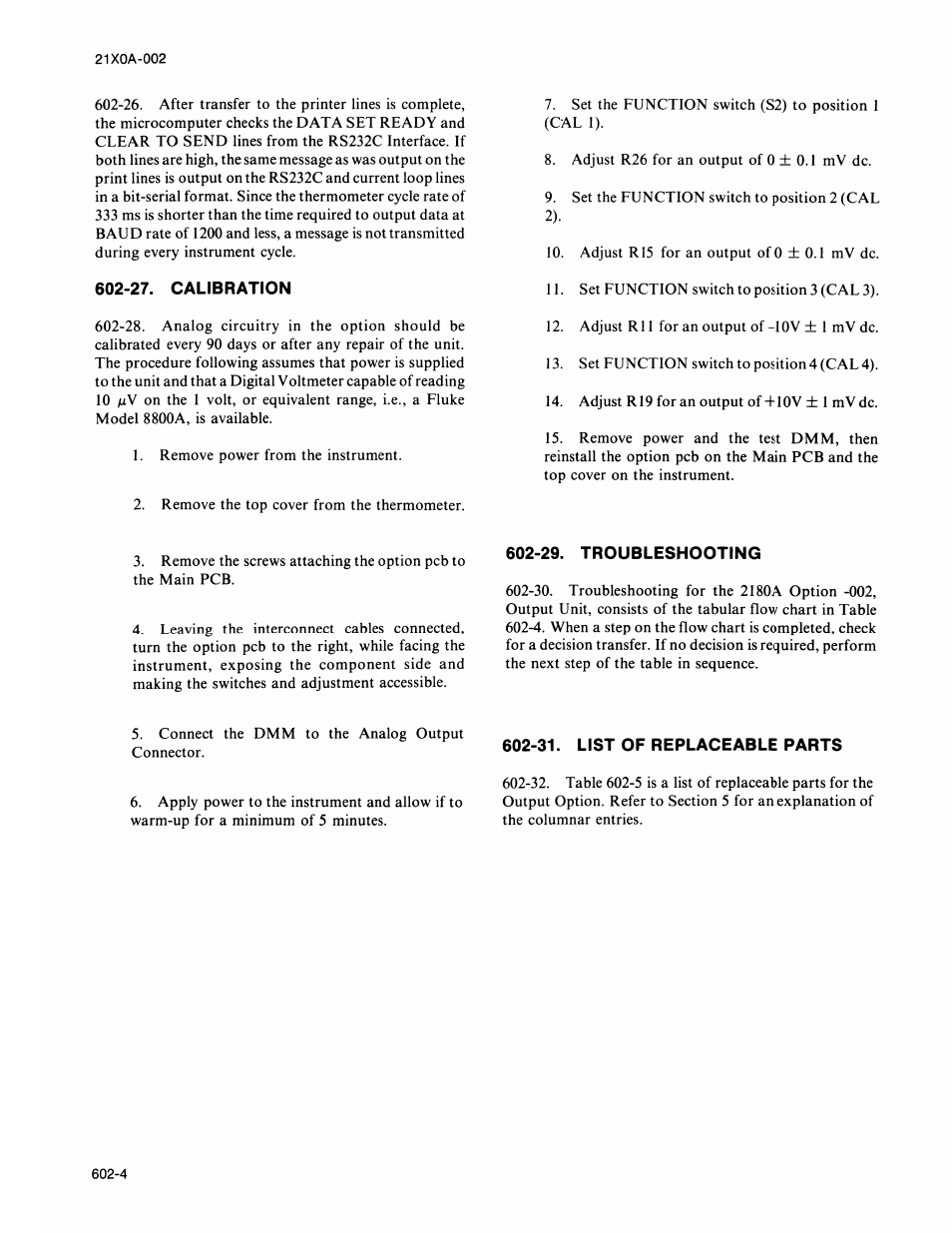 27. calibration, 29. troubleshooting, 31. list of replaceable parts | Fluke 2180A User Manual | Page 56 / 116