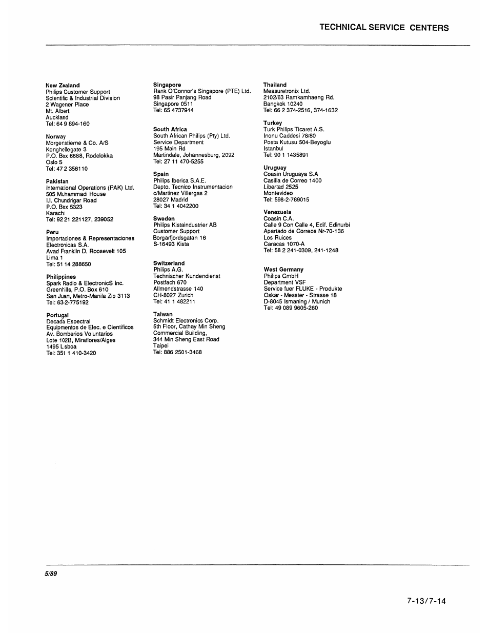 5/b9, Technical service centers | Fluke 2180A User Manual | Page 93 / 116