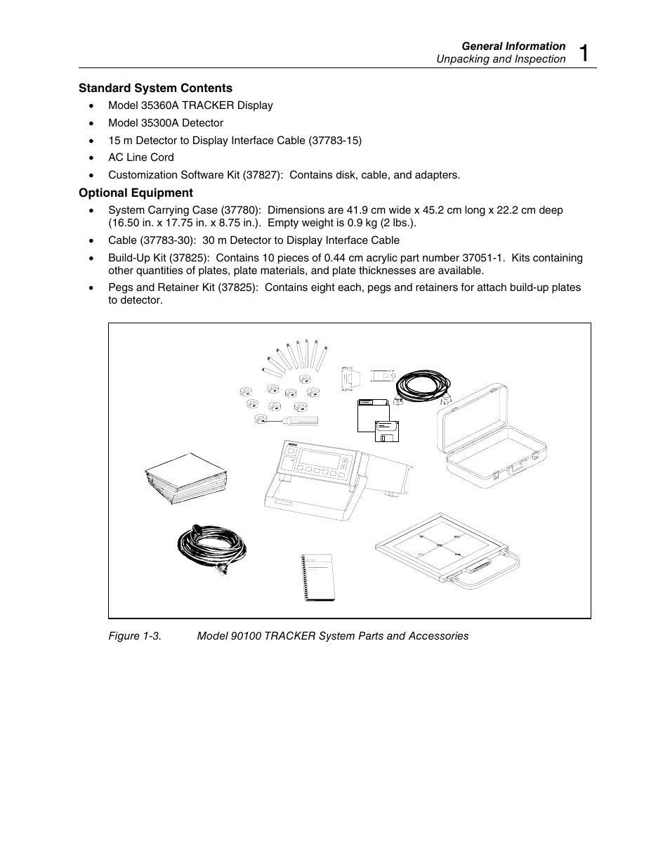 Standard system contents, Optional equipment, General information unpacking and inspection | Fluke TRACKERTM 90100 User Manual | Page 11 / 60
