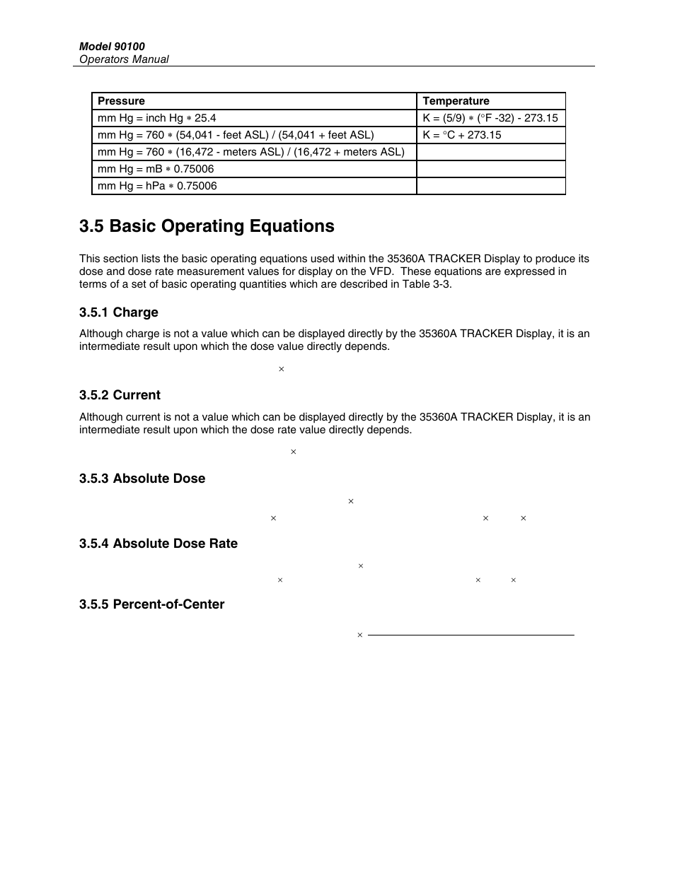 5 basic operating equations, 1 charge, 2 current | 3 absolute dose, 4 absolute dose rate, 5 percent-of-center | Fluke TRACKERTM 90100 User Manual | Page 34 / 60