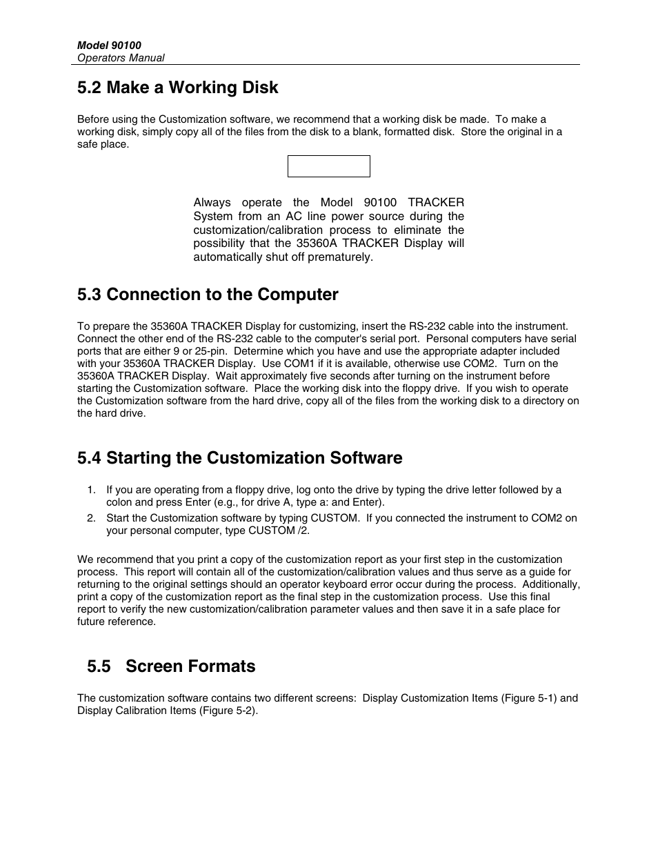 2 make a working disk, 3 connection to the computer, 4 starting the customization software | 5 screen formats | Fluke TRACKERTM 90100 User Manual | Page 48 / 60
