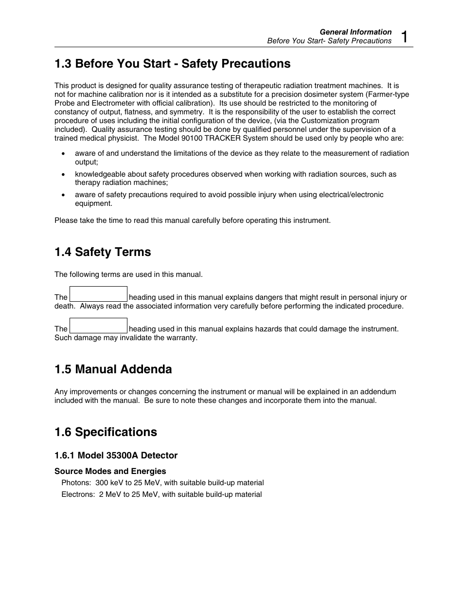 3 before you start - safety precautions, 4 safety terms, 5 manual addenda | 6 specifications | Fluke TRACKERTM 90100 User Manual | Page 7 / 60