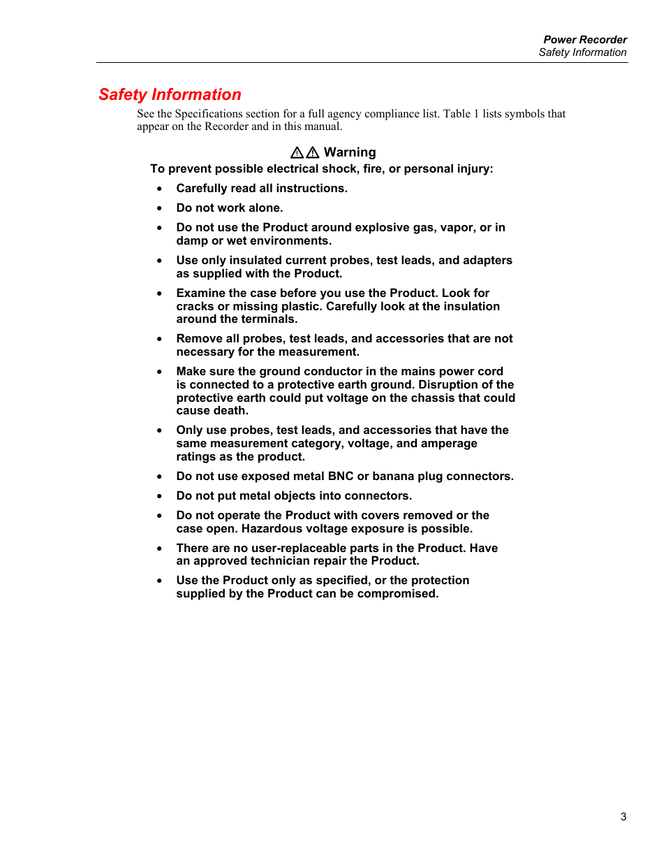 Safety information | Fluke 1750 User Manual | Page 11 / 60