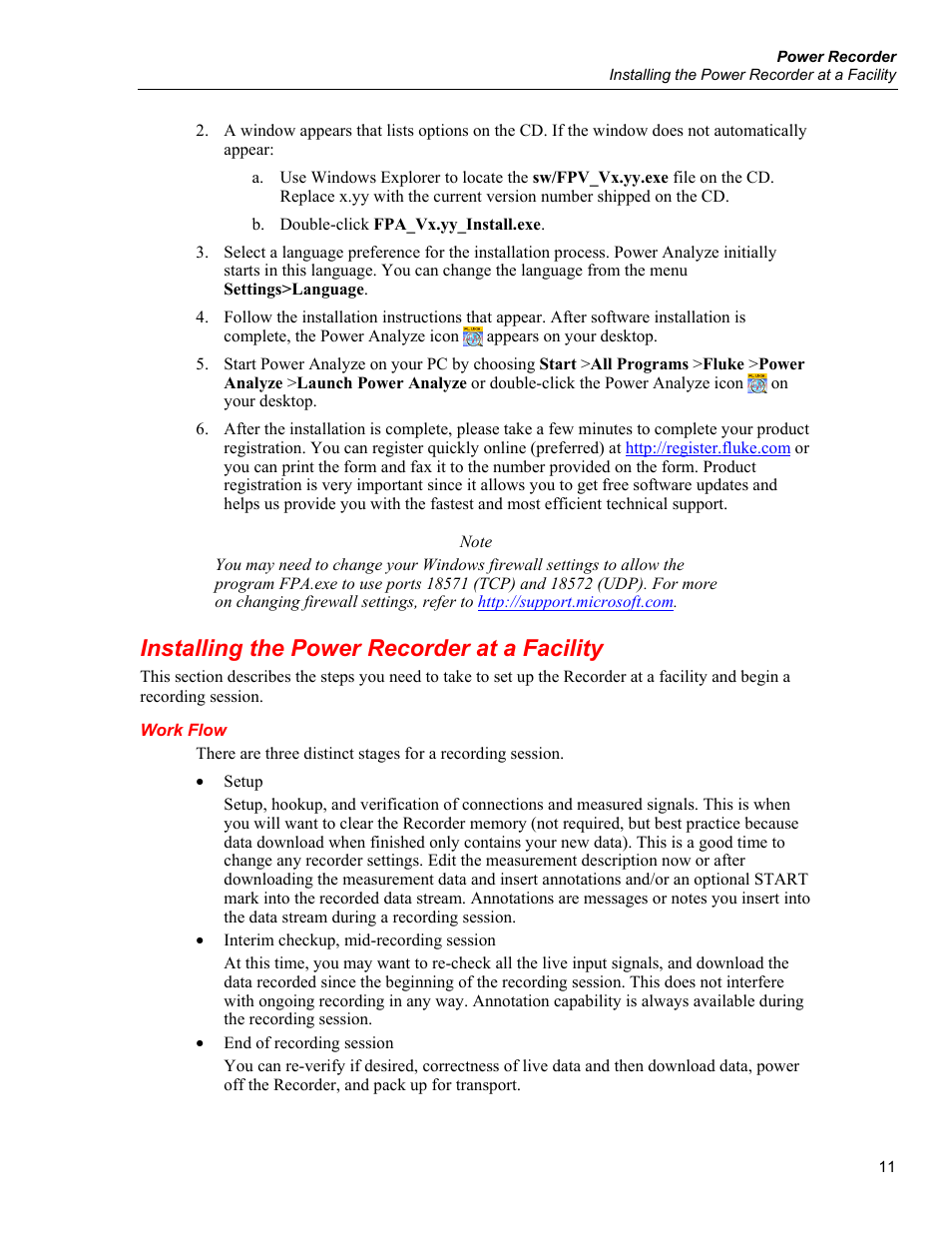 Installing the power recorder at a facility, Work flow | Fluke 1750 User Manual | Page 19 / 60