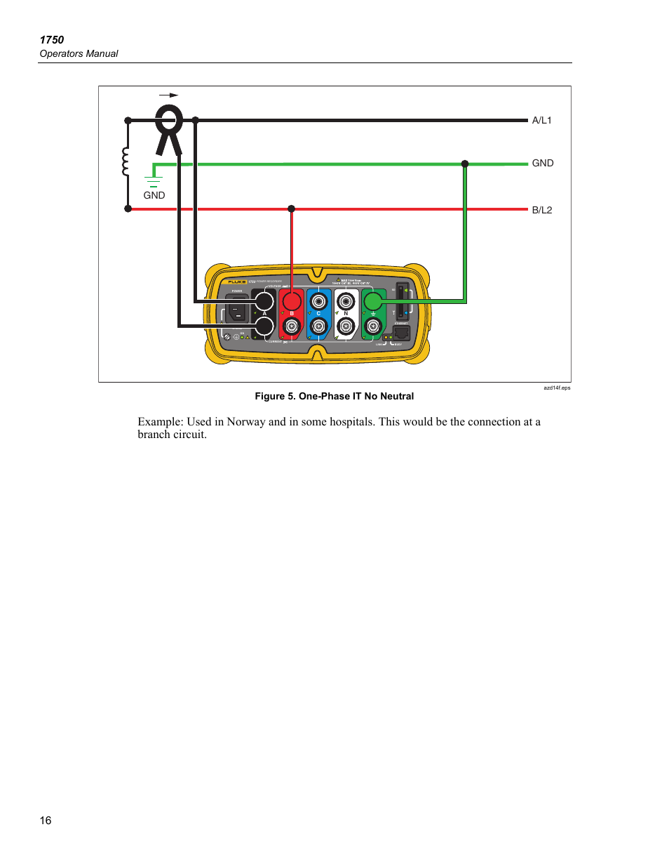 Operators manual, Figure 5. one-phase it no neutral | Fluke 1750 User Manual | Page 24 / 60