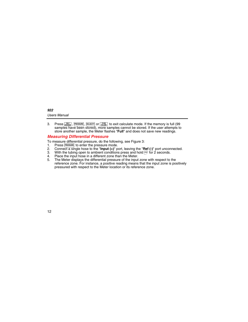 Measuring differential pressure | Fluke 922 User Manual | Page 20 / 34