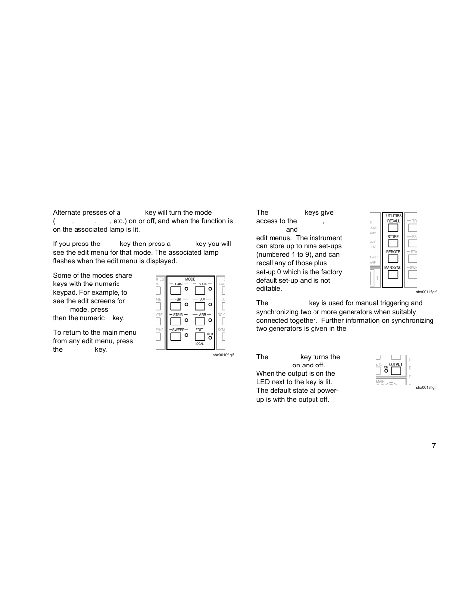 Utilities keys, Output key, Front panel inputs and outputs | Fluke DDS Function Generator 271 User Manual | Page 17 / 34