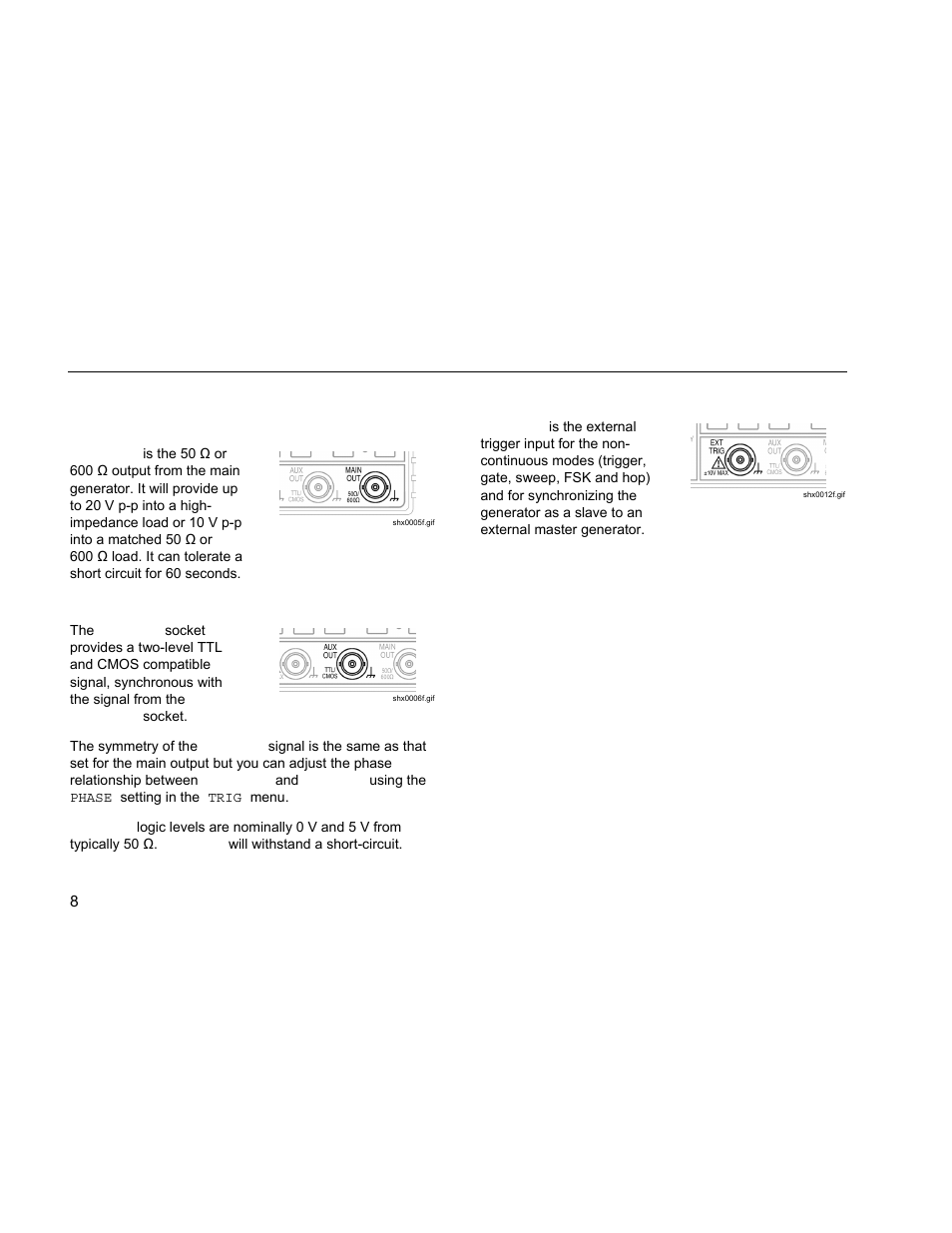 Main out, Aux out, Ext trig | Rear panel connectors | Fluke DDS Function Generator 271 User Manual | Page 18 / 34