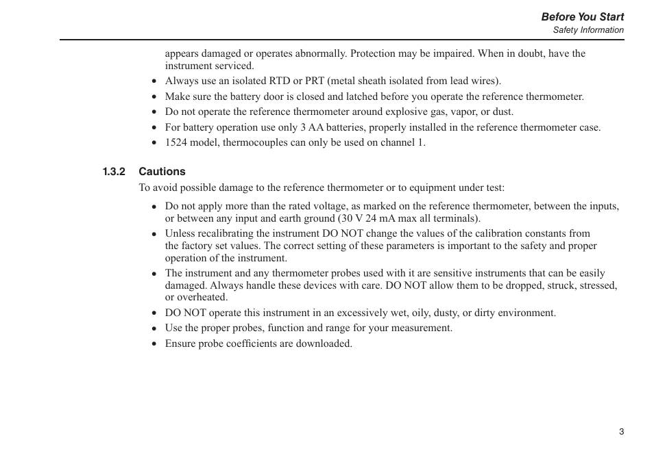2 cautions, Before you start, Ensure probe coefficients are downloaded | Fluke 1523 User Manual | Page 11 / 36