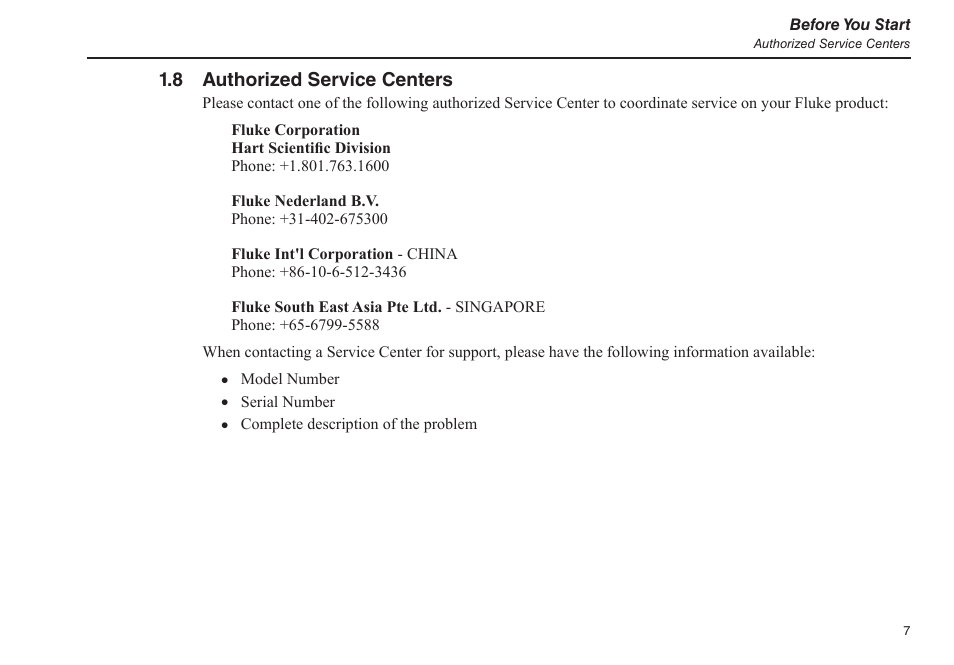 8 authorized service centers | Fluke 1523 User Manual | Page 15 / 36