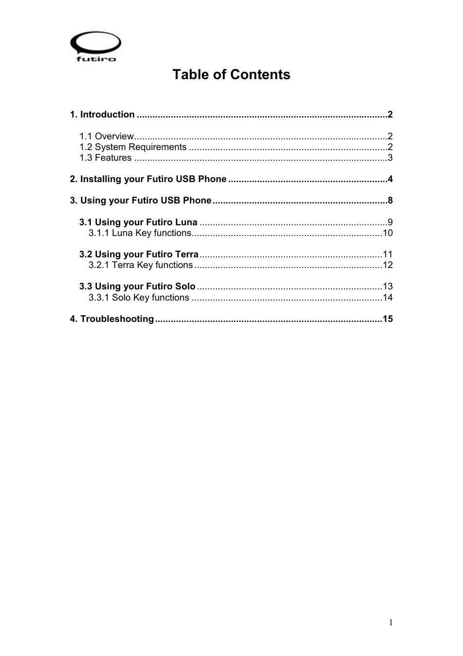 Futiro USB Phone User Manual | Page 2 / 17