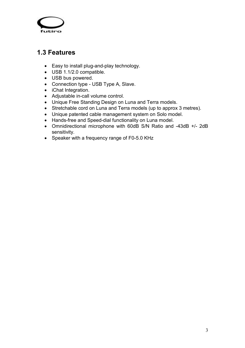 3 features | Futiro USB Phone User Manual | Page 4 / 17