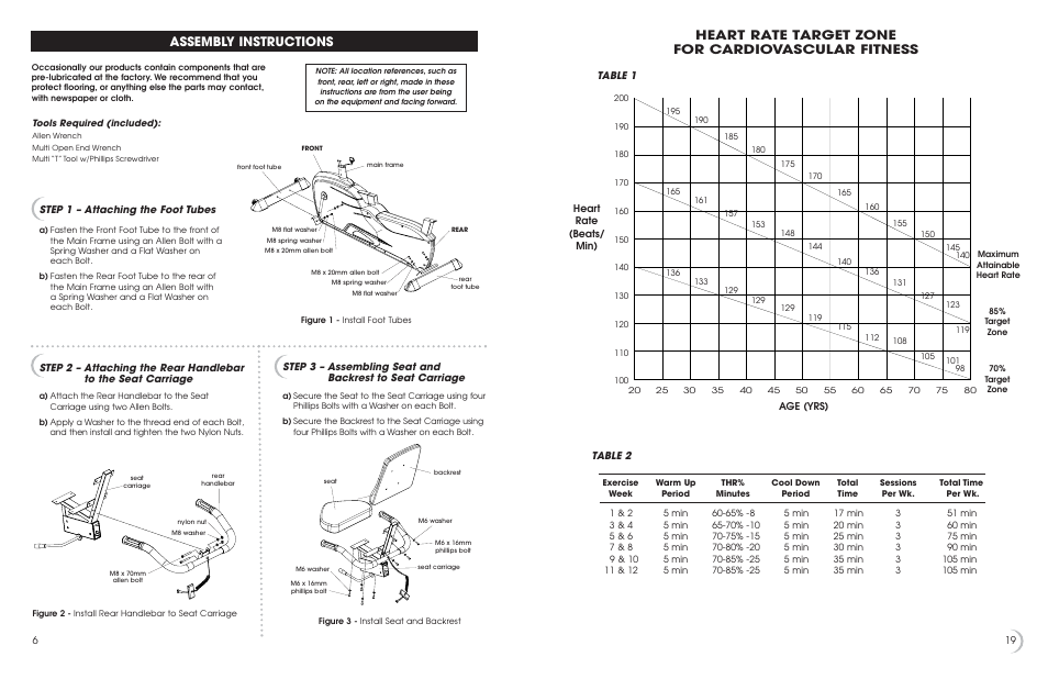 Heart rate target zone for cardiovascular fitness, Assembly instructions | Fitness Quest 595r User Manual | Page 7 / 13