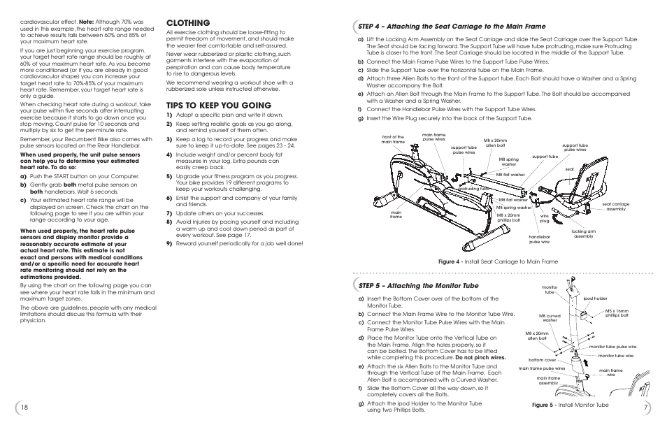 Clothing, Tips to keep you going, Step 5 – attaching the monitor tube | Fitness Quest 595r User Manual | Page 8 / 13