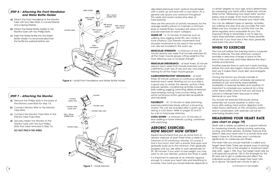 Aerobic exercise: how much? how often, When to exercise, Measuring your heart rate | See chart on page 19), Step 7 – attaching the monitor | Fitness Quest 595r User Manual | Page 9 / 13