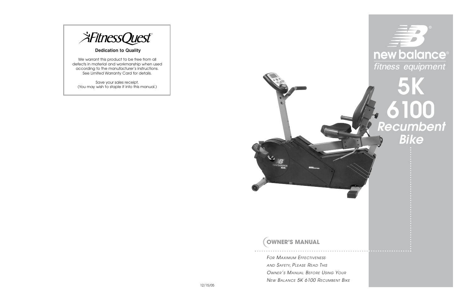 Fitness Quest 5K 6100 User Manual | 15 pages
