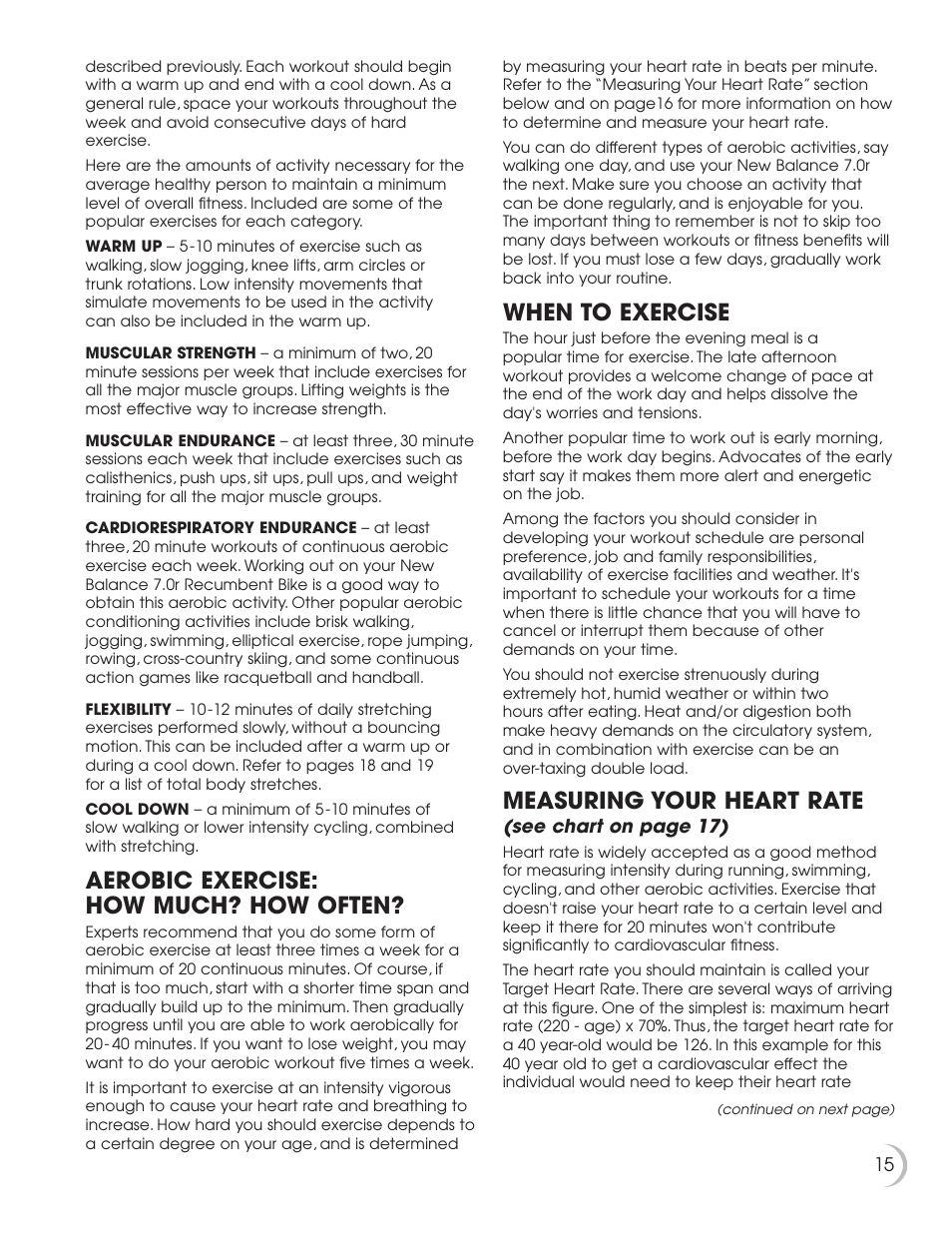 Aerobic exercise: how much? how often, When to exercise, Measuring your heart rate | Fitness Quest 7.0r User Manual | Page 16 / 26