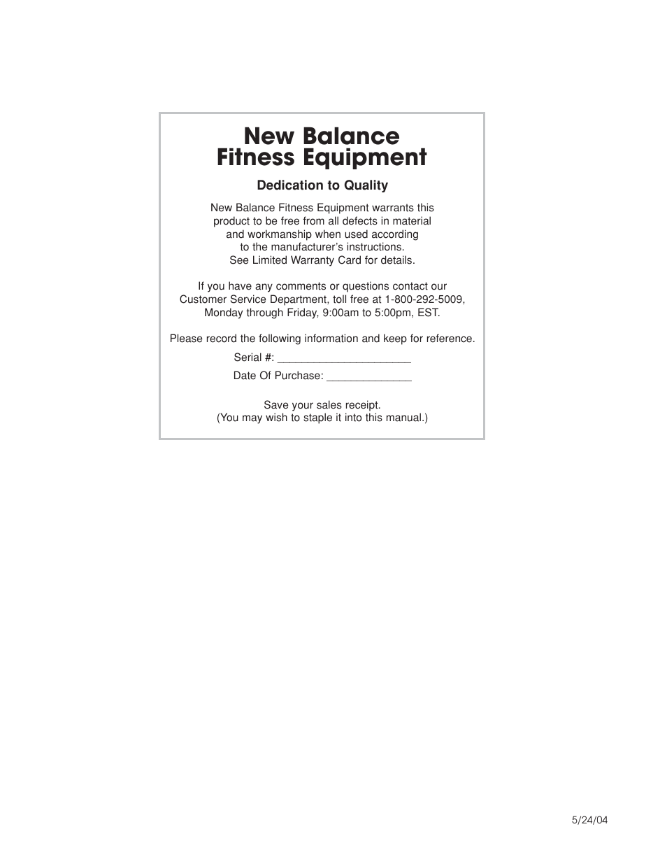 New balance fitness equipment | Fitness Quest 7.0r User Manual | Page 26 / 26